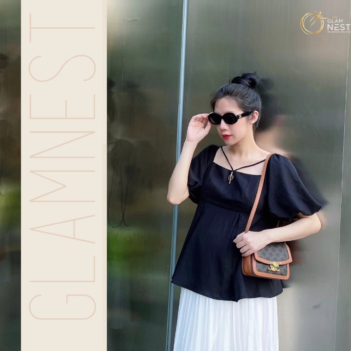 Chân Váy Bầu Dập Ly Dáng Ngắn 2 Màu Đen Trắng GLam Nest CV007