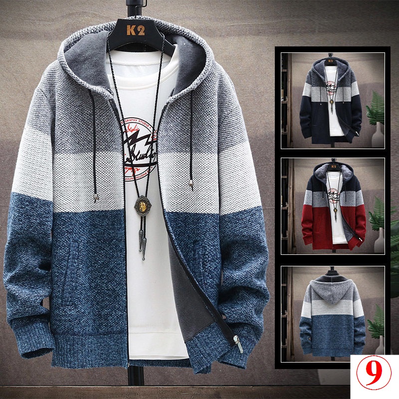 Áo Khoác Cardigan Dệt Kim Lót Lông Cừu Dày Dặn Màu Sắc Đa Dạng Thời Trang Mùa Đông Cho Nam