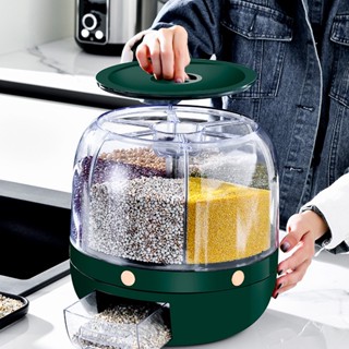 Thùng Đựng Gạo / Ngũ Cốc Dạng Xoay Chống Côn Trùng Chống Ẩm Màu Xanh Lá Sang Trọng