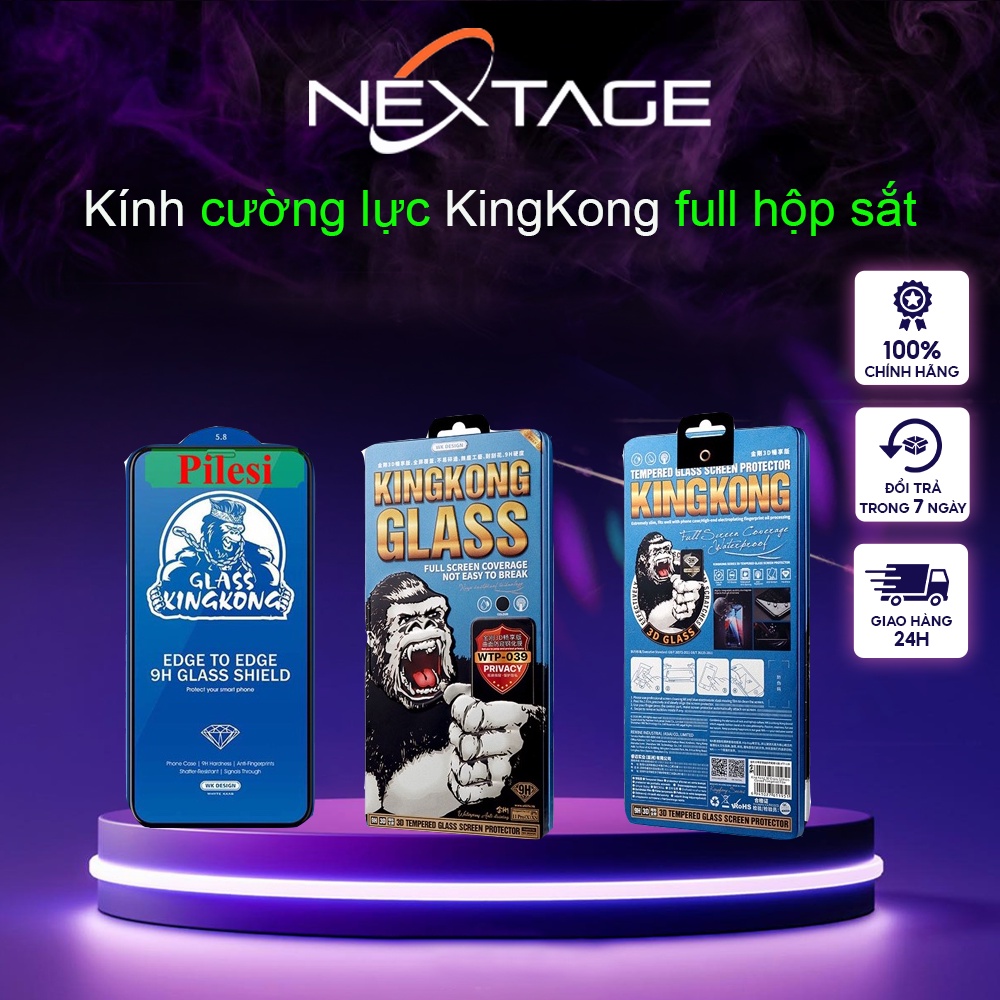 Kính Cường Lực KingKong 9H - Đầy Đủ Hộp Sắt - Full Màn Chính Hãng Mẫu Mới Nhất Chống Vỡ Viền cho iP NEXTAGE