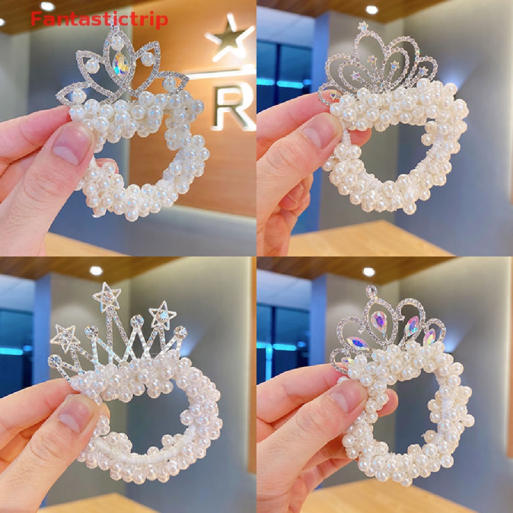 Dây Cột Tóc Cao Su Hình Vương Miện Đính Hạt Phong Cách Hàn Quốc Mới Cho Bé Gái