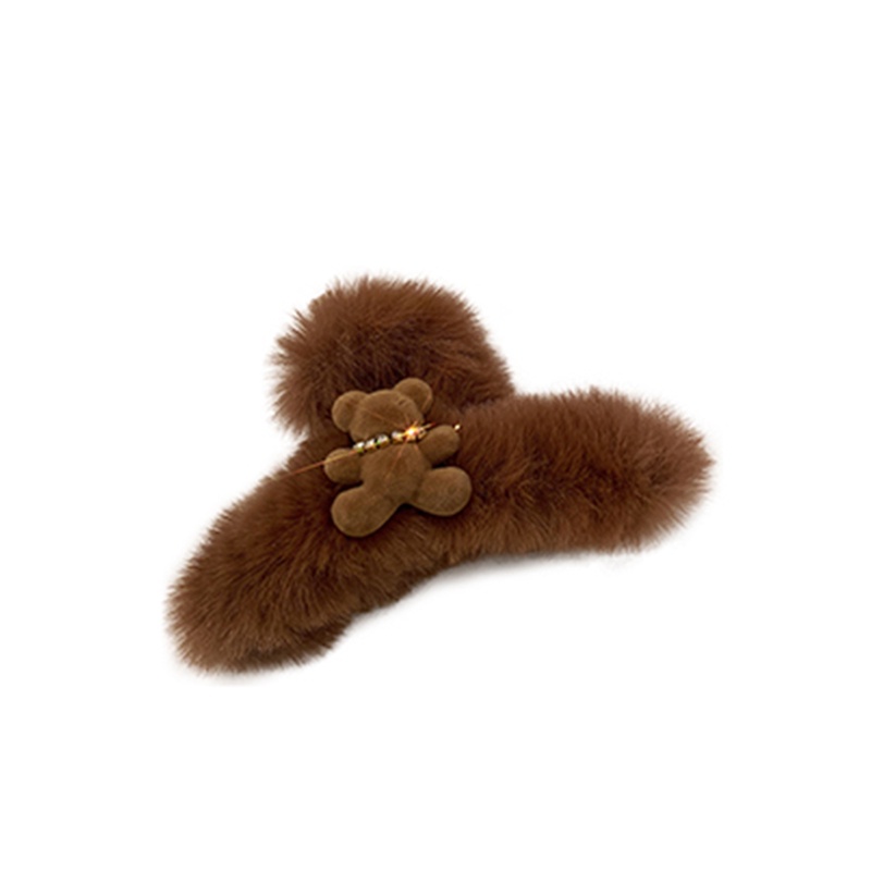 Kẹp Tóc Lông Xù Hình Gấu Mềm Mại Thời Trang