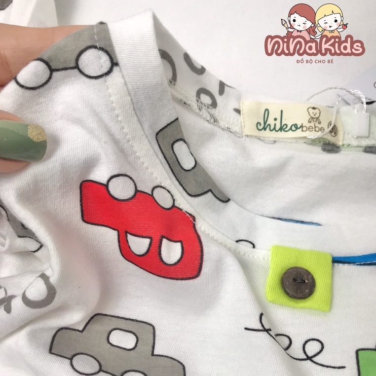 Bộ cotton bé trai dài tay phối khuy cho bé