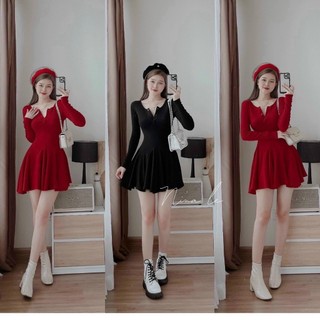 Đầm nữ cài nút dáng xòe ty dài xếp ly phong cách trẻ trung tôn dáng - 955