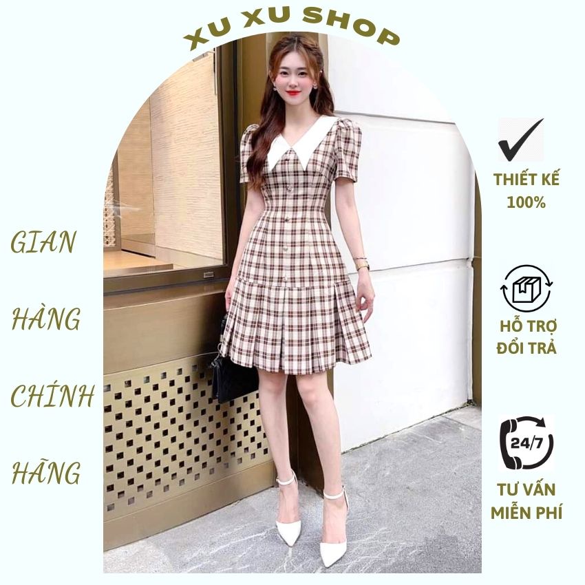 Váy công sở nữ kẻ caro độc đáo - XU XU SHOP - Đầm sơ mi đi làm, dạo phố chất đẹp HÀNG THIẾT KẾ có size - ẢNH THẬT 100%