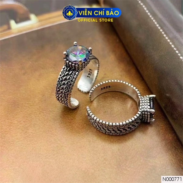 Nhẫn bạc nữ cá tính đá đa sắc chất liệu bạc Thái 925 thời trang phụ kiện trang sức Viễn Chí Bảo N000771