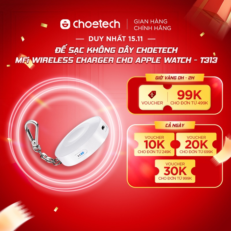 Đế sạc không dây CHOETECH MFi Wireless Charger cho Apple Watch 5W - T313 (Apple Watch)