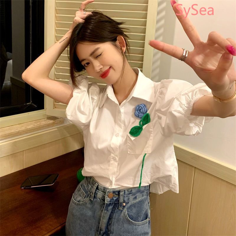Áo Kiểu Tay Phồng Họa Tiết Hoa Hồng Thời Trang Mùa Hè Cho Nữ