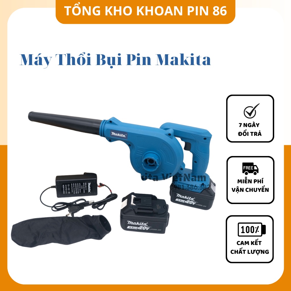 Máy thổi bụi cầm tay dùng pin Makita công suất lớn,pin 10cell dung lượng khủng
