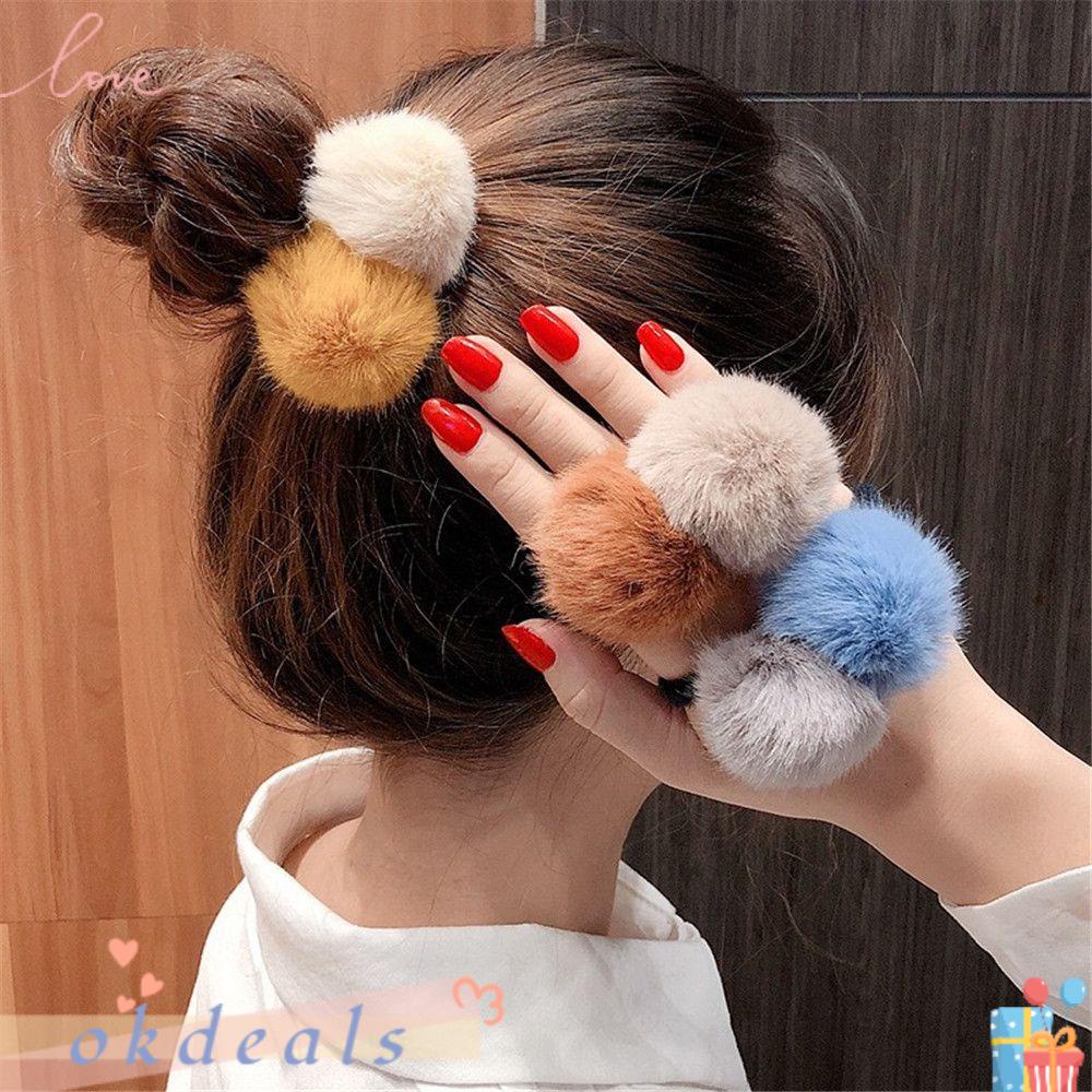 Dây Cột Tóc Lông Thỏ Co Giãn Hai Màu Sắc Dành Cho Nữ