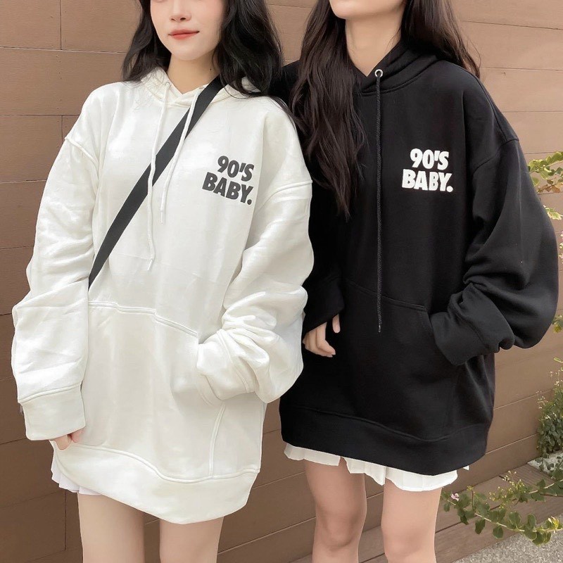Áo Hoodies Nữ 90 Baby Vải Nỉ Pe Dày Mịn Nón 2 Lớp Form Rộng Măc Đẹp NEW UNISEX