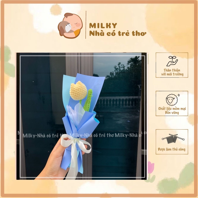 Bó 1 bông tulip béo ngậy bằng len handmade làm quà tặng thầy cô, ba mẹ, người thương , decor