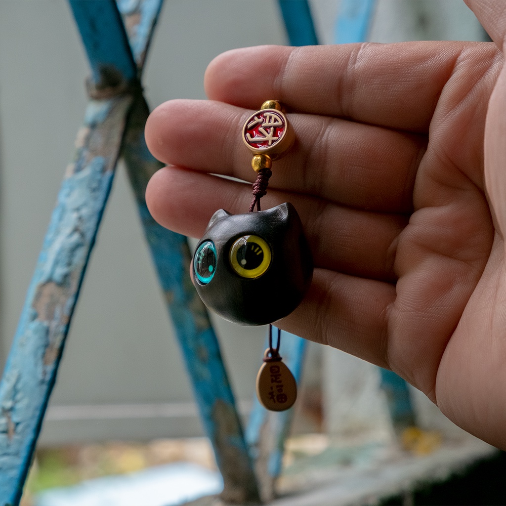 Dây đeo mèo gỗ mun, quà tặng, đeo giỏ xách, làm móc khoá dễ thương.