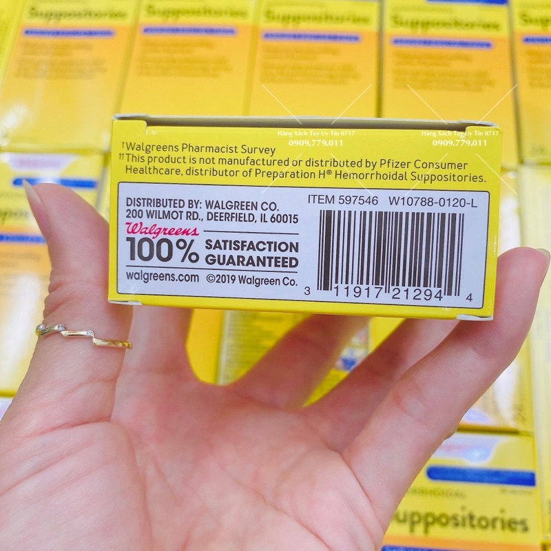 Hộp 24 viên đặt trĩ Hemorrhoidal Suppositories Walgreen Mỹ