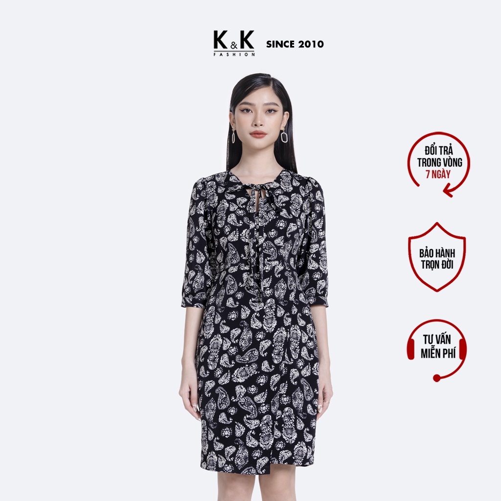Đầm Đen Chữ A Tay Lửng Tùng Đắp Chéo K&K Fashion KK117-26 Chất Liệu Lụa