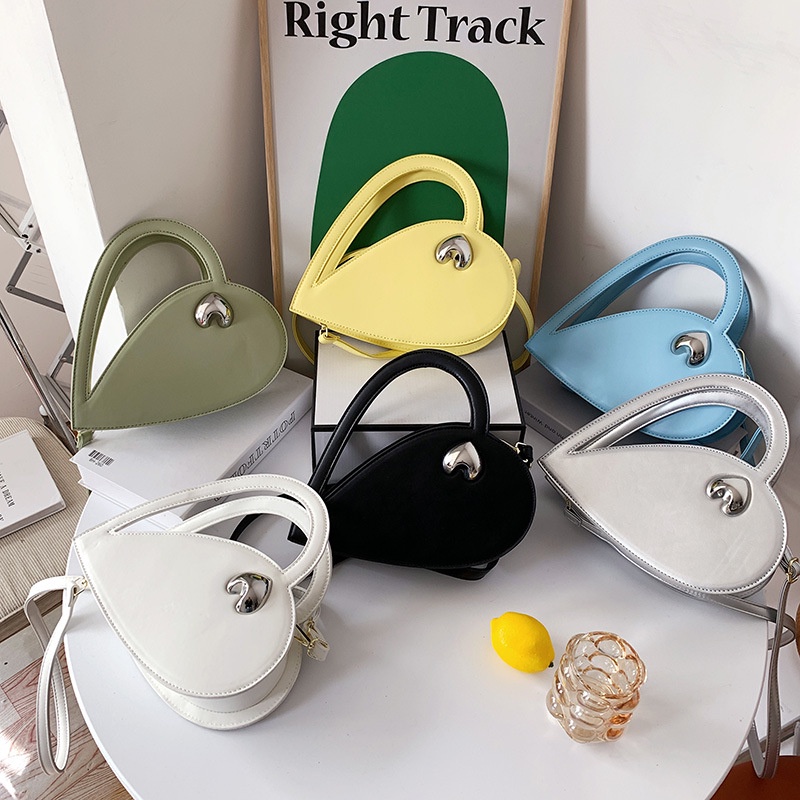 Ielgy niche Túi Đeo Chéo Màu Trơn Họa Tiết Trái Tim Cho Nữ