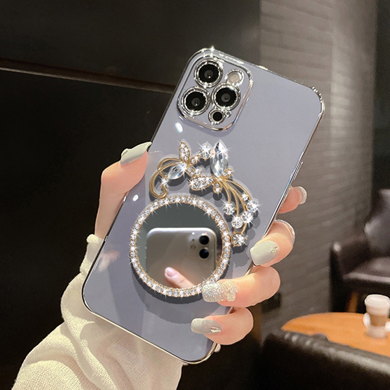 Ốp Điện Thoại Mềm Tráng Gương Họa Tiết Hoa Đính Đá Lấp Lánh Cho Vivo Y76 Y73 V21E V21 Y21 2021 Y33S Y21S Y15S 2021 Y51 2020 Y51A V20 SE V11 V21E Y71T Y95 Y93 Y91 Y85 V9 Y81 V7 Plus Y71 Y19 Y12 Y15 Y11 Y17