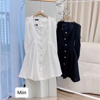 Váy dạ dài tay ly xòe cổ vát
