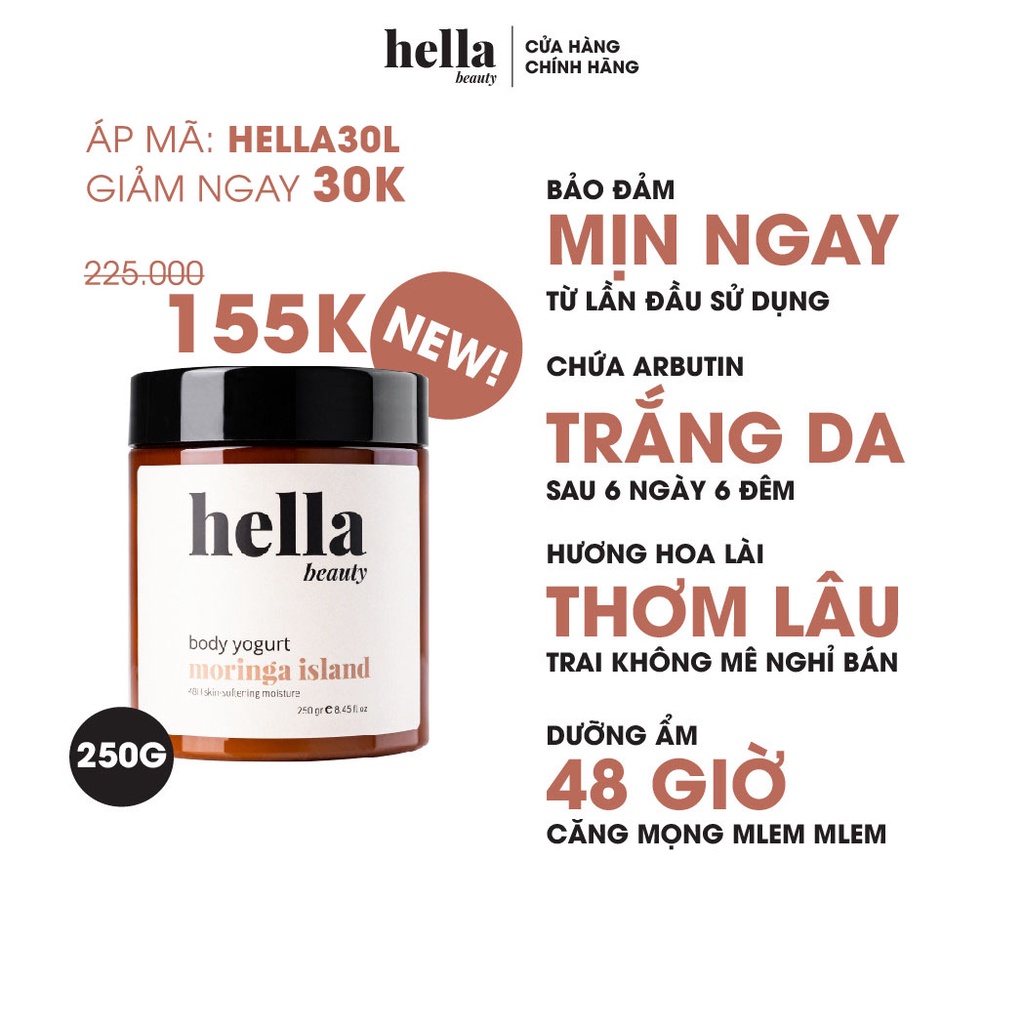 Kem Dưỡng Ẩm Trắng Da Body Yogurt Hella Beauty Hương Moringa Island Dưỡng Da Trắng Sáng Mịn Màng Phù Hợp Da Nhạy Cảm