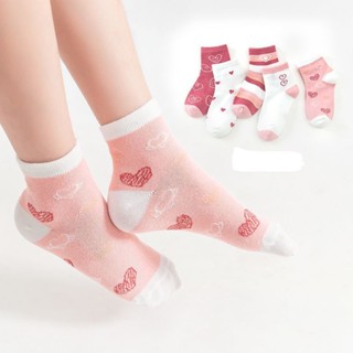 Set 5 đôi vớ trái tim sọc dễ thương cổ cao mềm mịn thoáng mát cho bé từ 0 - 12 tuổi