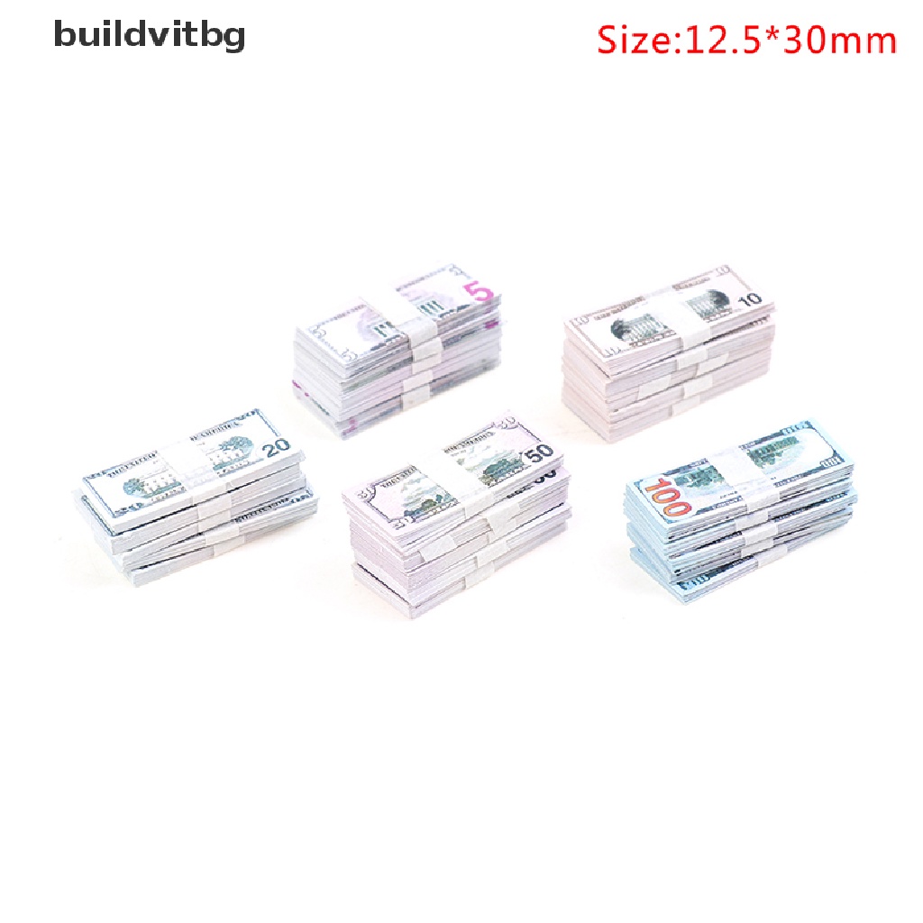 Set 100 Tờ Tiền Đô La 5 / 10 / 20 / 50 / 100 Trang Trí Nhà Búp Bê 1: 12 Bg