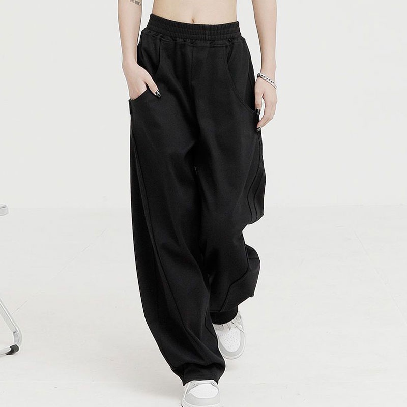 XIN LAN YA SHE Quần Dài Thể Thao Ống Rộng Màu Trơn Thời Trang Cho Cặp Đôi