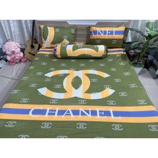 Bộ 4 món ga trải giường, drap giường chất thun lạnh - Mẫu Chaneo, LV, Guci