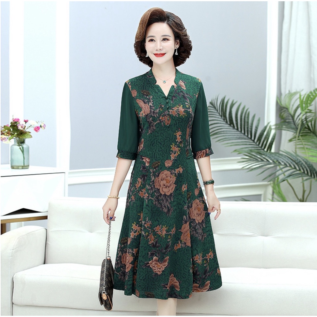Đầm trung niên tay lỡ xuân hè vải thun mát