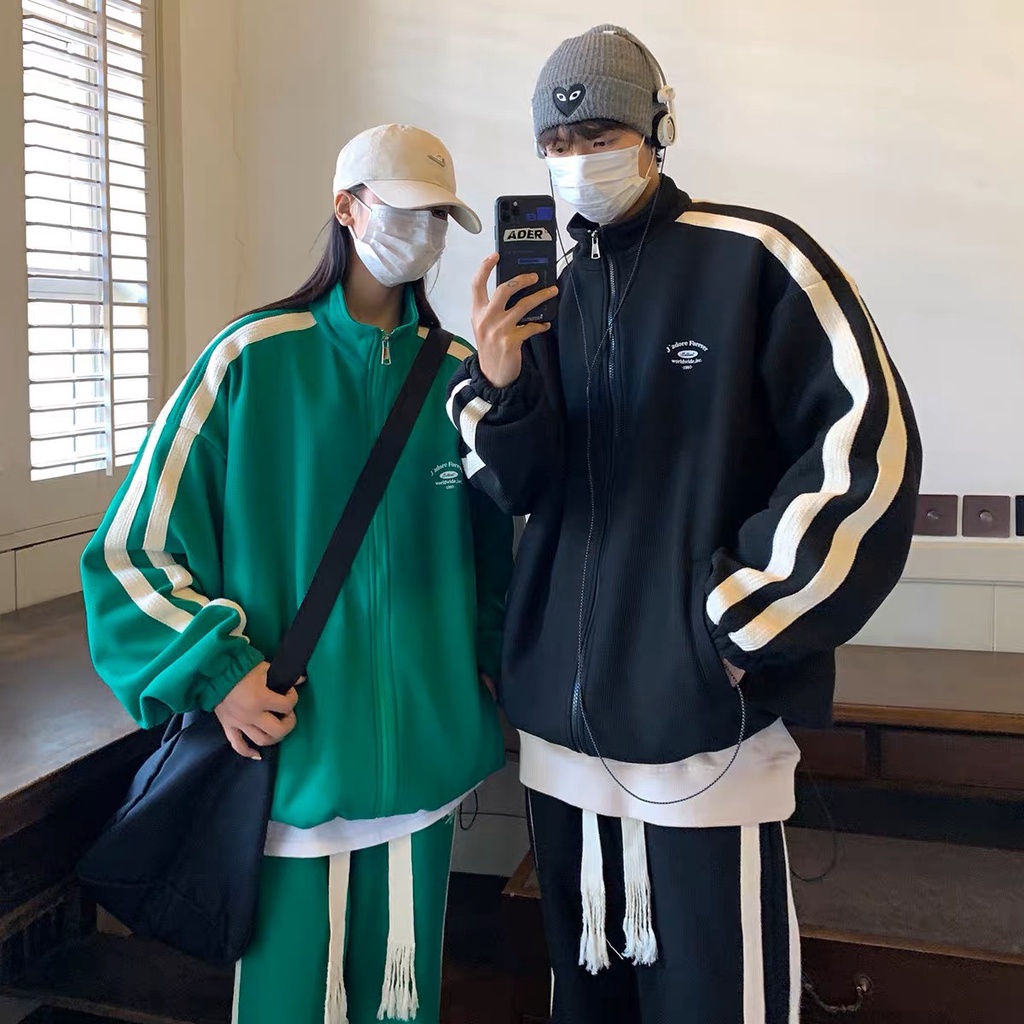 Set đồ thu đông form rộng unisex, bộ đồ nỉ sọc viền chất liệu nỉ ngoại ấm áp kiểm dáng trẻ trung năng động