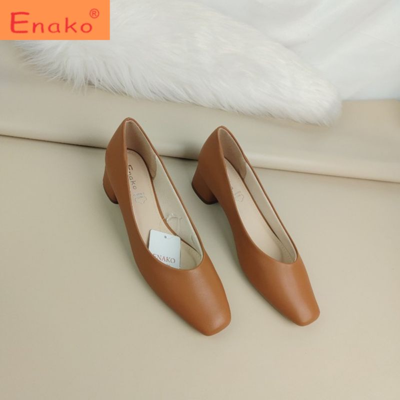 Giày bít nữ enako mk3635- mũi vuông gót cao 4cm da mờ