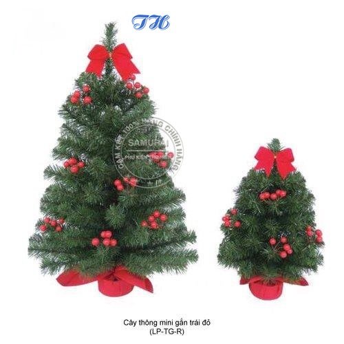 Cây thông noel mini để bàn XANH GẮN TRÁI ĐỎ 40cm, 60cm, cây thông noel để bàn trang trí giáng sinh