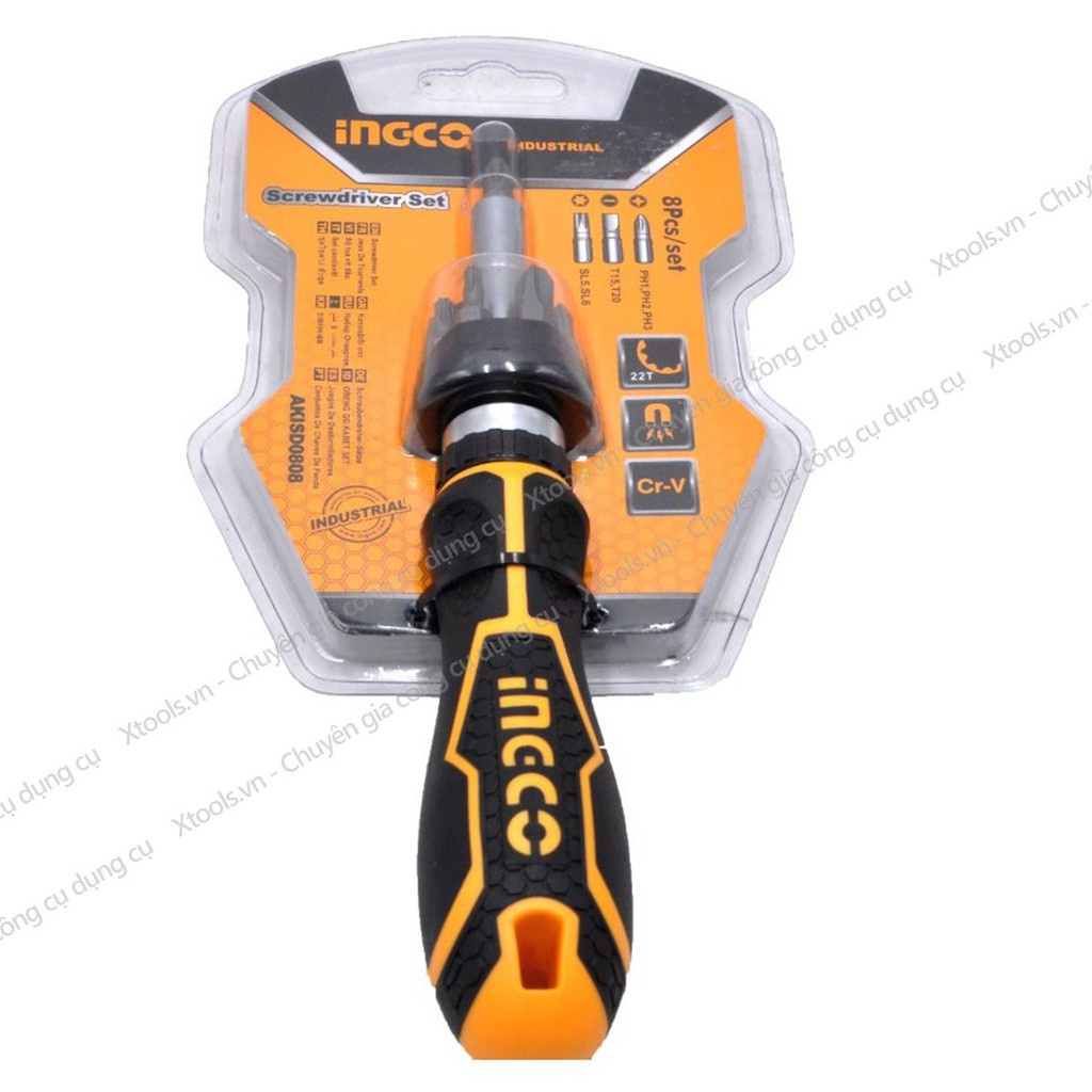 Bộ tua vít đa năng 8 chi tiết INGCO AKISD0808 đóng mở 2 chiều tự động, có nam châm, sửa điện thoại máy tính - chính hãng