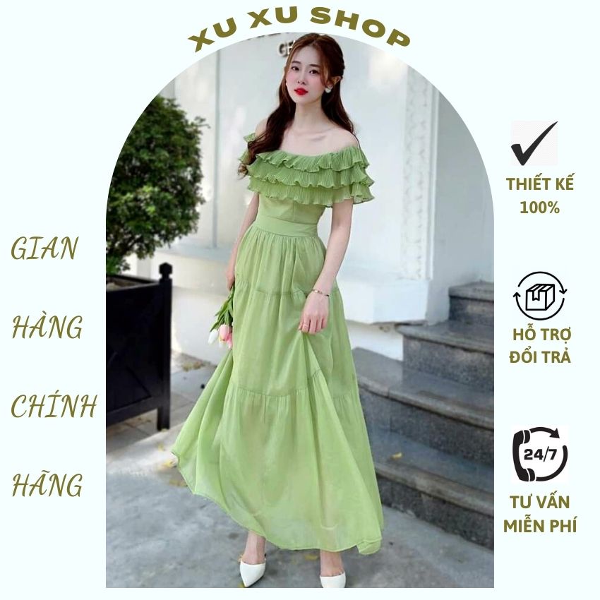 Đầm maxi trễ vai màu bèo 3 tầng - XU XU SHOP - Váy đi biển, chụp ảnh du lịch cực xinh có size HÀNG THIẾT KẾ - ẢNH THẬT