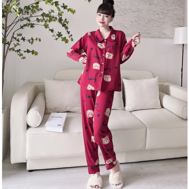 Đồ Bộ Nữ Pijama SOJUN Quần Dài Tay dài Lụa Mango Cổ Sen Cao Cấp 50-65kg