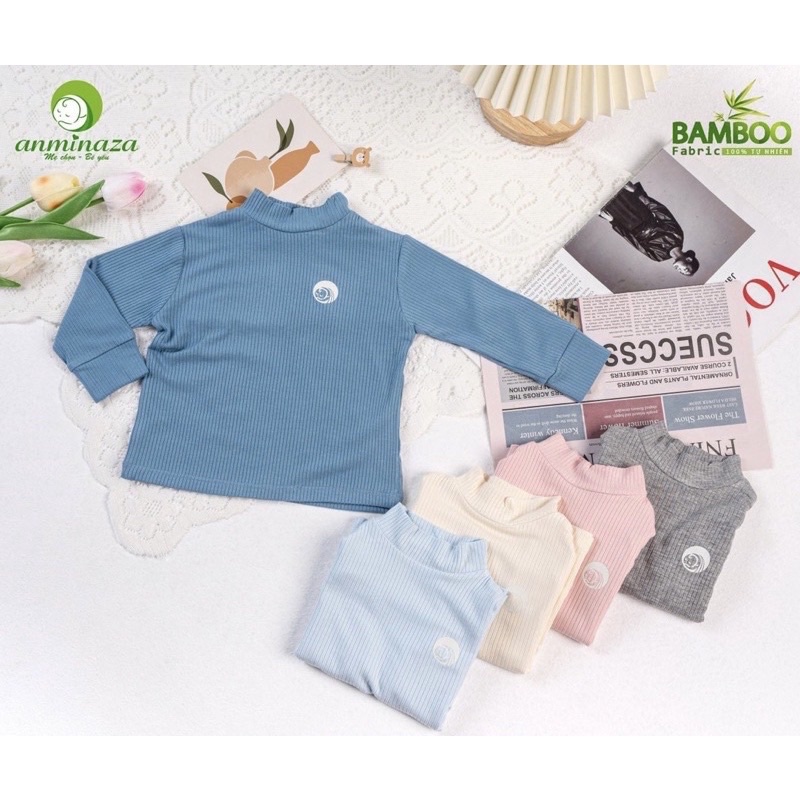 Áo giữ nhiệt cổ 3 phân aminaza tăm tre mỏng 6M-3Y cho bé trai bé gái