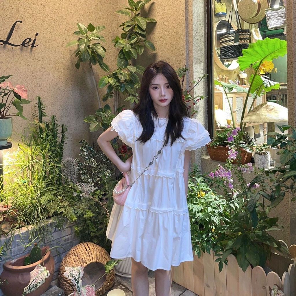 💞 Váy trắng  đầm babydoll Đầm Búp Bê Màu Trắng Dễ Thương Thời Trang Mùa Hè