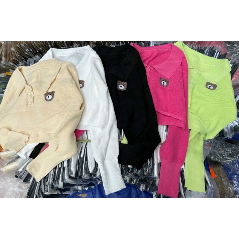 Bigsize Áo len croptop thêu gấu tay dài 50-90kg