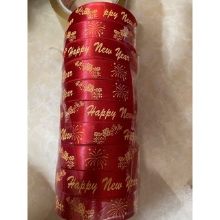 Ruy băng trang trí tết bảng 2cm in chữ Chúc mừng năm mới và Happy New Year cuộn 15m