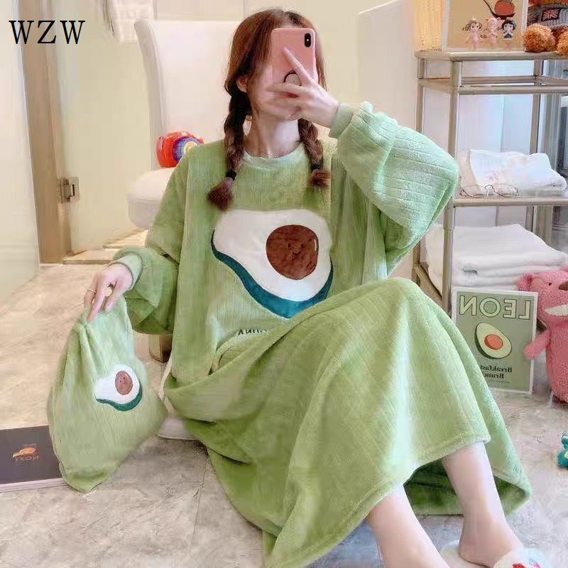 Đầm Ngủ Lông Cừu San Hô Plus Size Phong Cách Hàn Quốc Thời Trang Thu Đông Cho Nữ