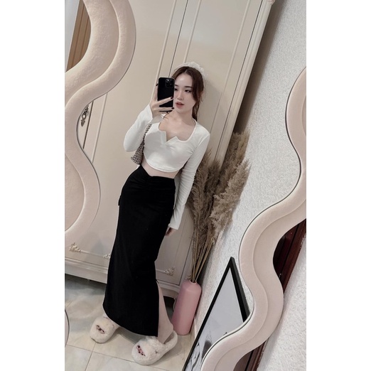 Set Áo Croptop + Váy Xẻ