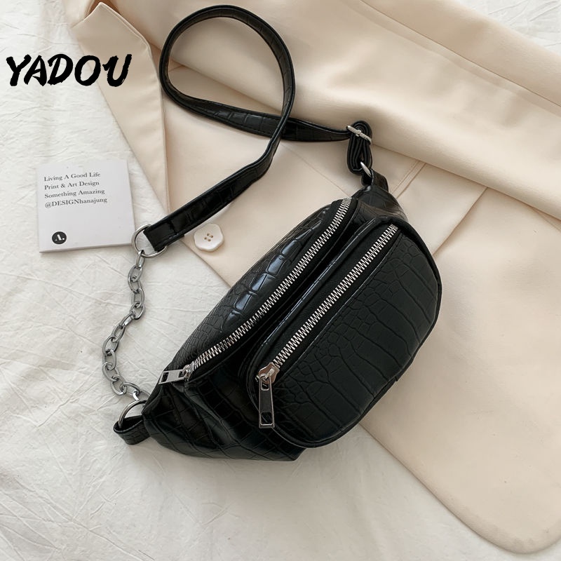 Túi đeo chéo trước ngực YADOU da PU phối chuỗi xích dễ phối đồ thời trang trẻ trung dành cho nữ