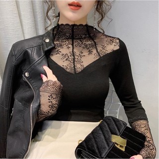 Áo giữ nhiệt lót lông phối cổ ren