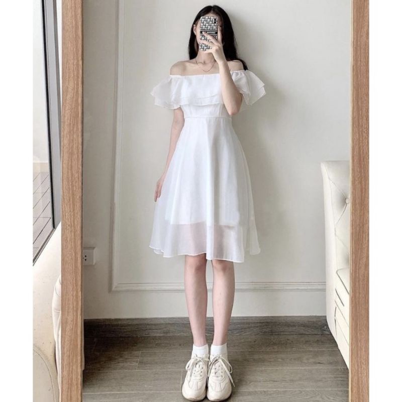 Váy trễ vai 2 lớp chun lưng Công chúa xinh xắn dễ thương