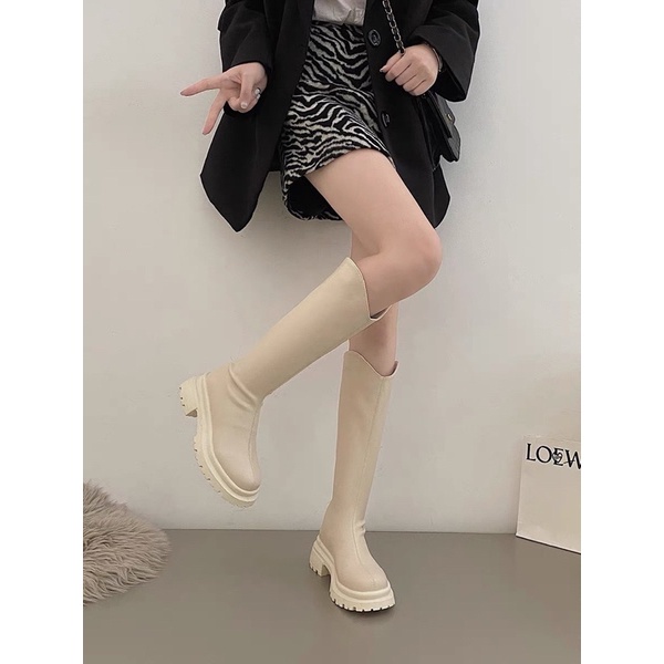 Giày Bốt nữ cao cổ, boot nữ khóa kéo chất liệu da phong cách thời trang đế 5cm mẫu mới siêu đẹp (full box)