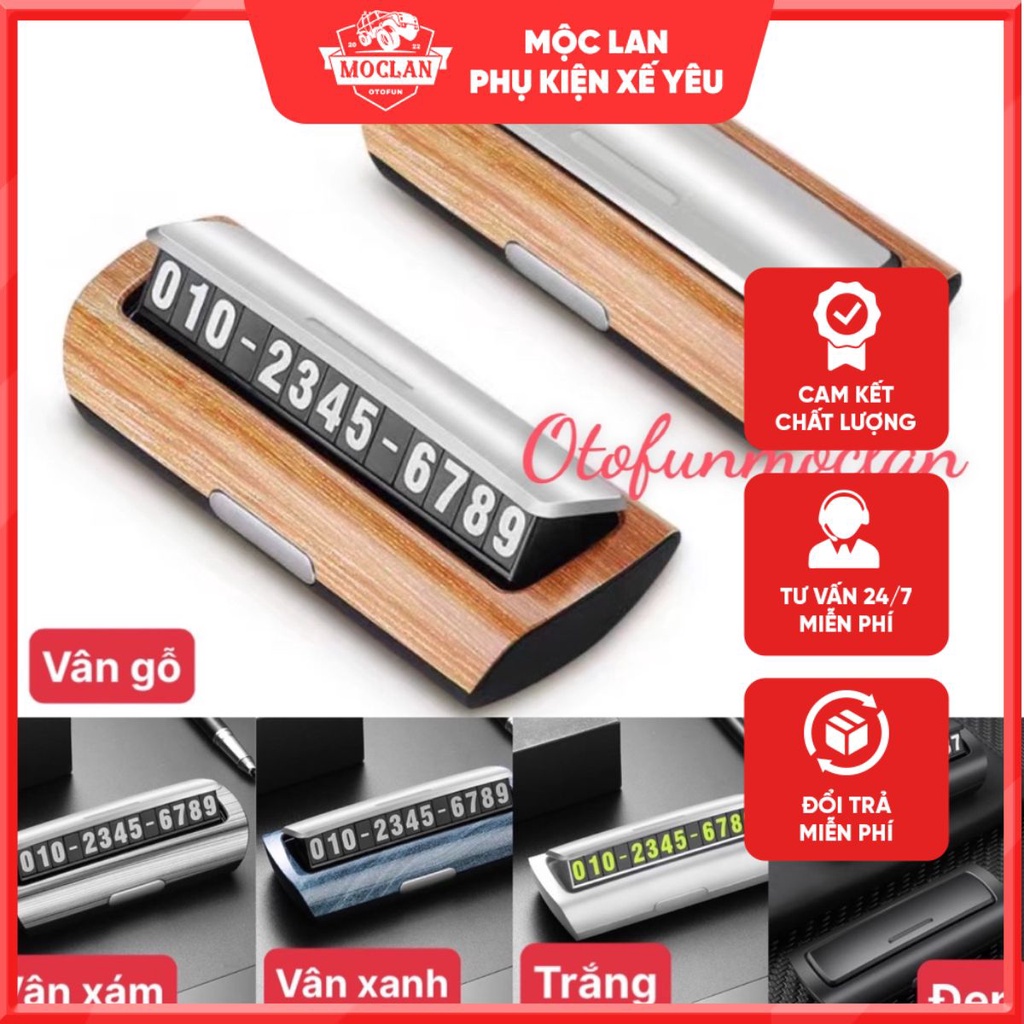 Bảng ghi số điện thoại đỗ xe ô tô YUMCHO cao cấp vân gỗ sang trọng 6 dãy số phản quang phụ kiện ô tô Mộc Lan