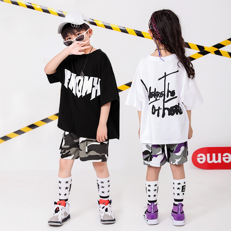 Bộ Trang Phục Nhảy Hip-Hop Đường Phố Mùa Hè Họa Tiết Rằn Ri Phong Cách Phương Tây Cho Bé Trai / Bé Gái