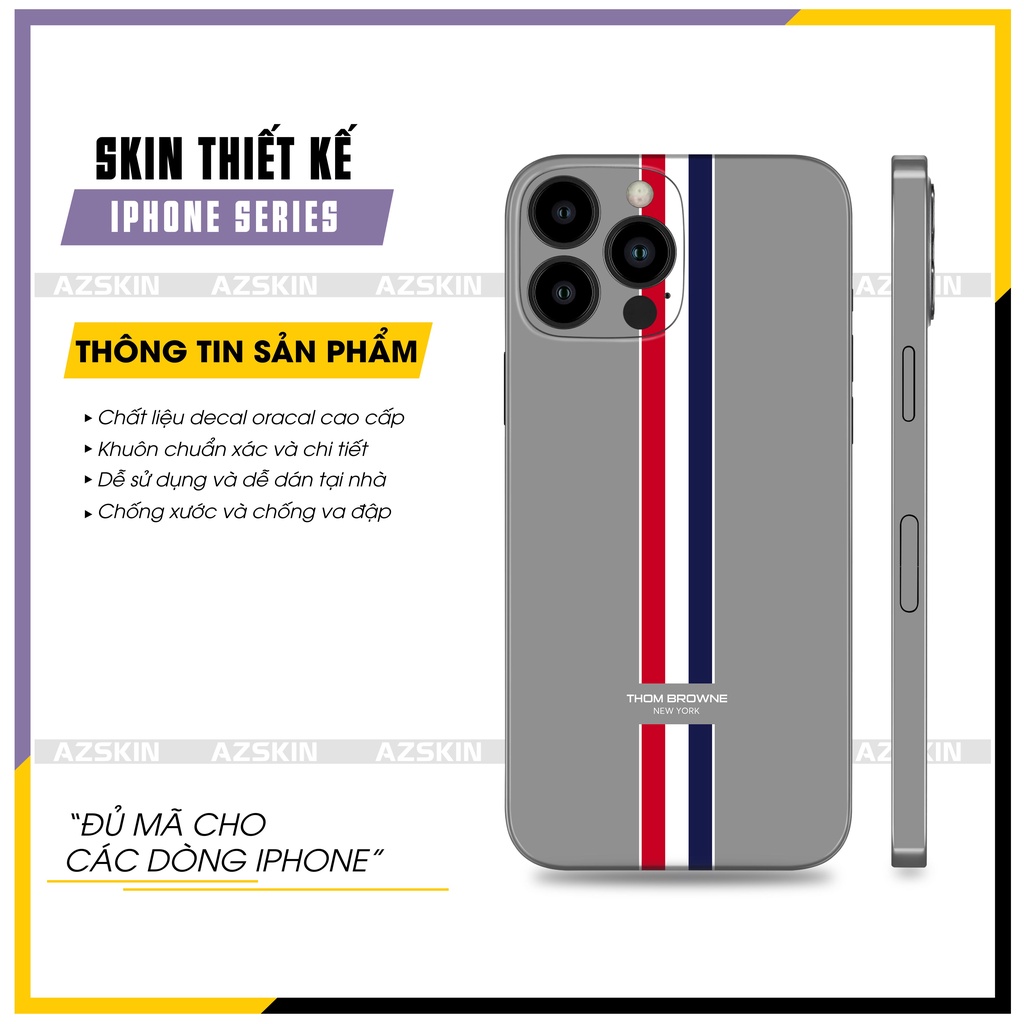 Miếng Dán Skin Thom Browne Xám IPhone 13/14 Pro Max |SK_IPHLB86| Chất Liệu Nhập Khẩu, Khuôn Cắt CNC, Dán Full Lưng Viền