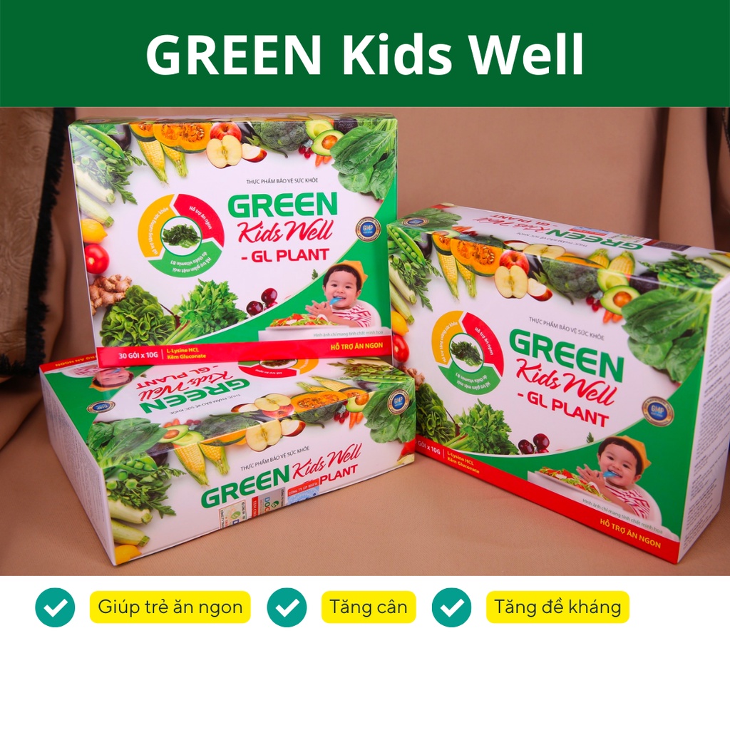 Thạch ăn dặm cho trẻ biếng ăn Green Kids Well - GL Plant (Hộp 30Gói x 10g) - Giúp trẻ ăn ngon, tăng cân tự nhiên