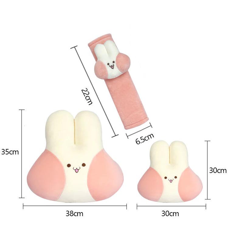 Gối Tựa Đầu, Tựa Lưng Thỏ Hồng Kèm Dây Đai An Toàn Hỗ Trợ Giảm Đau Mỏi Dùng Cho Ghế Văn Phòng, Ghế Xe Ô Tô