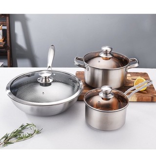 Combo bộ 3 chảo nồi inox chống gỉ chất lượng cao cho gia đình